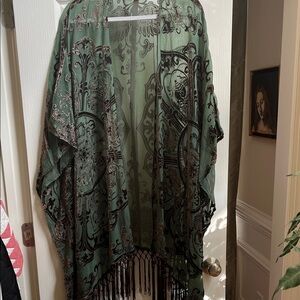 Olive and chocolate brown burned out velvet topper